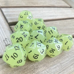 Hotsale 10pcs 20 Sided Glow In The Dark Acrylic Dice Sets Luminous D20 For Table Game