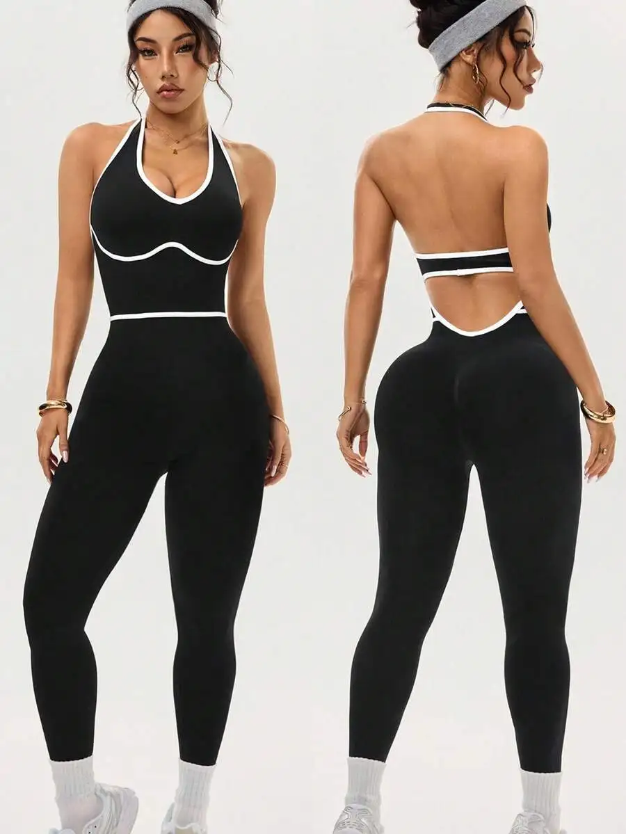 

Dewbera Women's Backless Racerback Jumpsuit Workout Pants
