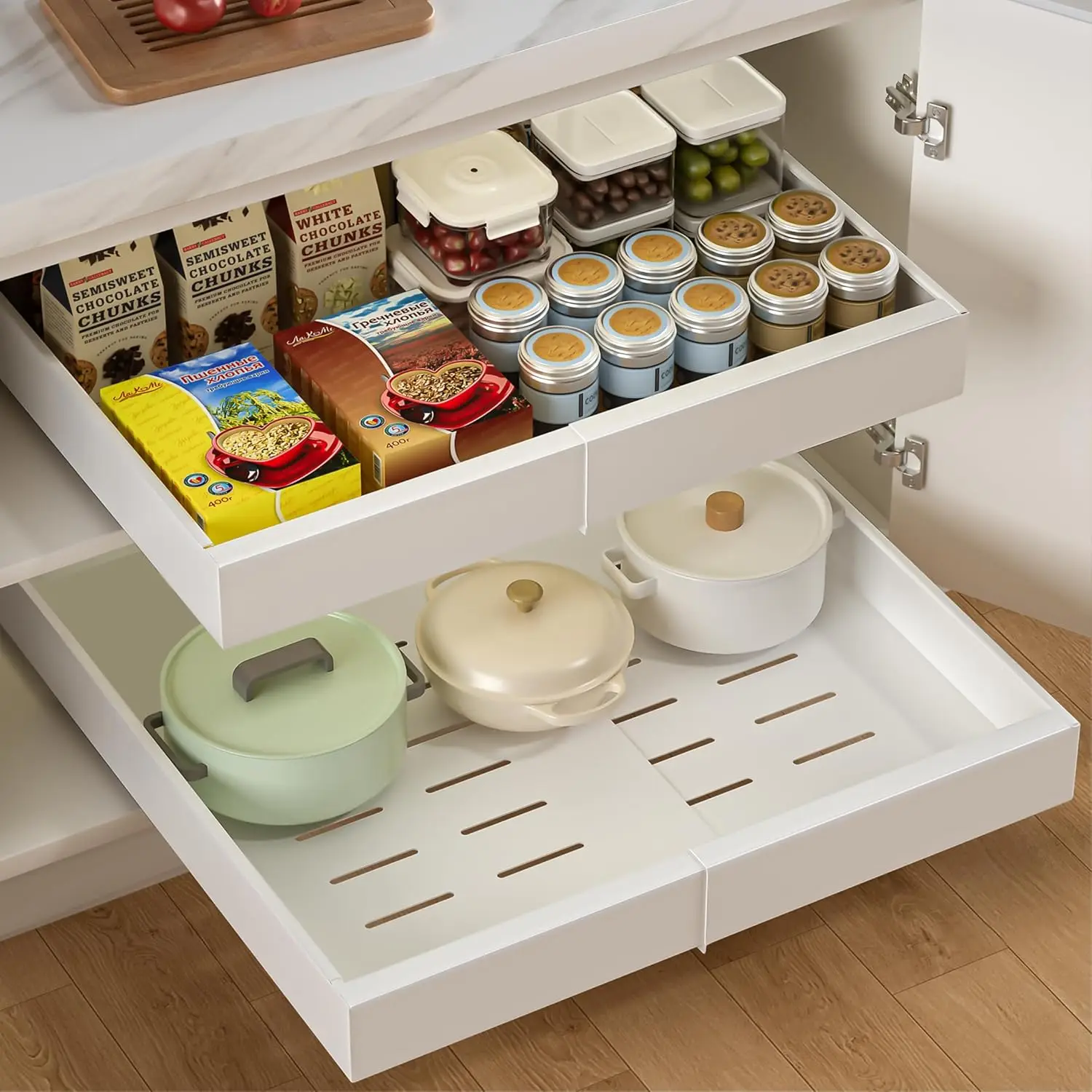 

r for Kitchen Cabinets,Cabinet Pull Out Shelves For Kitchen Pantry Organization Adjustable Width 12.4"-20.47"White