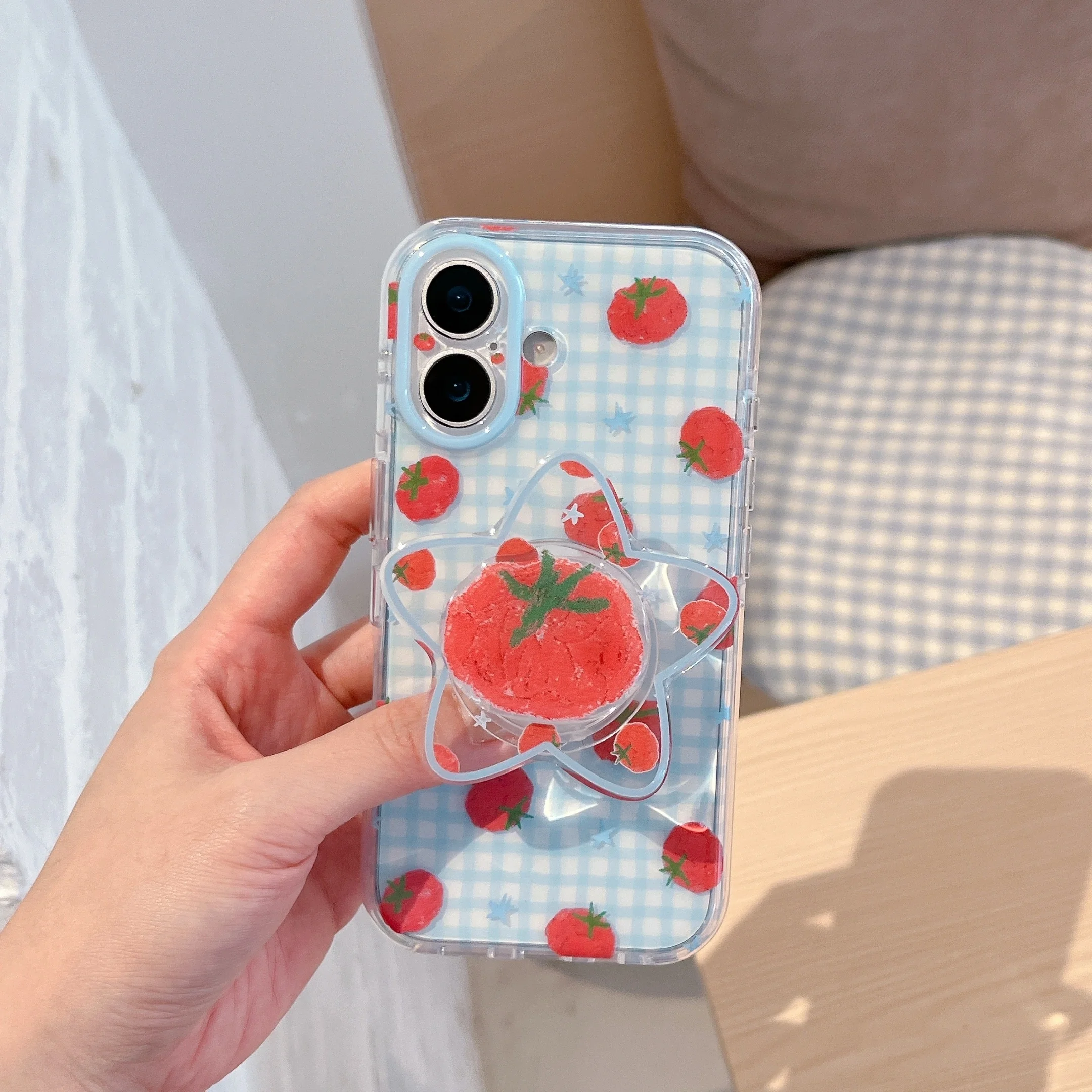 

Tomato Summer Plaid Full Cover iPhone 16 Pro 15 17 Pro Max Stand Protective Case Fashionable Suitable for Apple 17 16 Pro Max