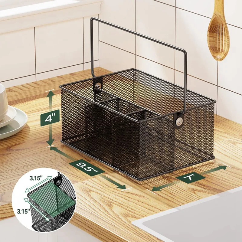 ตะกร้าโลหะ 4 ช่อง,ตาข่าย Flatware ผู้ถือ Organizer เหมาะสําหรับ Home,ห้องครัว,ปาร์ตี้,Camping