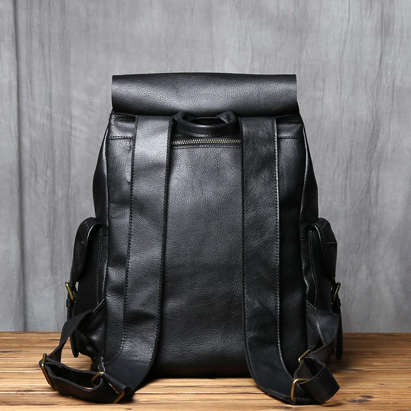 NZPJ Herren-Rucksack aus echtem Leder, lässige Herrentasche, natürliches Rindsleder, Büchertasche, Laptop-Computertasche, Rucksack mit großer Kapazität – Detail 7