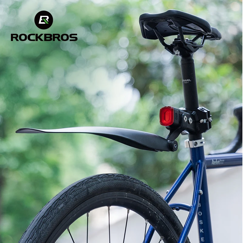 ROCKBROS Bicycle Mudguard With Taillight Quick Release Road Bike Mudguard PP Aluminum Alloy  Support Fender Adjustable Parts