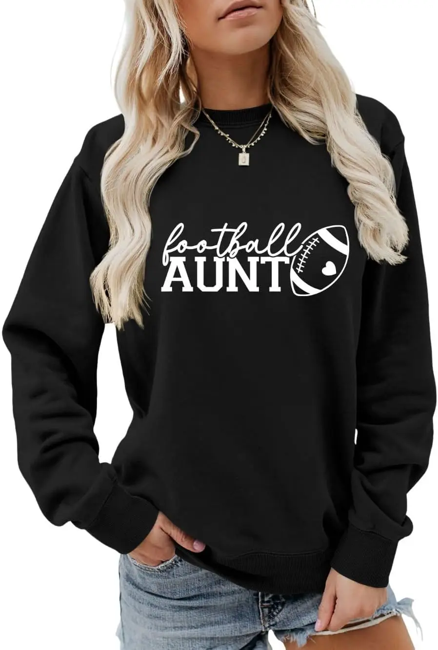 

Football Aunt Sweatshirt Womens Cute Football Graphic Shirts Long Sleeve Crew Neck Pullover Tops Auntie Gifts