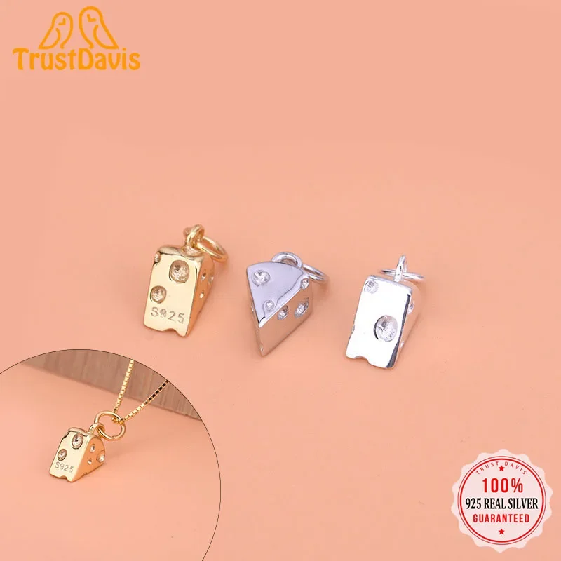 TrustDavis Real 925 Sterling Silver Fashion Sweet Cheese Charm Pendant Handmade DIY Accessories Fine Jewelry Wholesale HY087