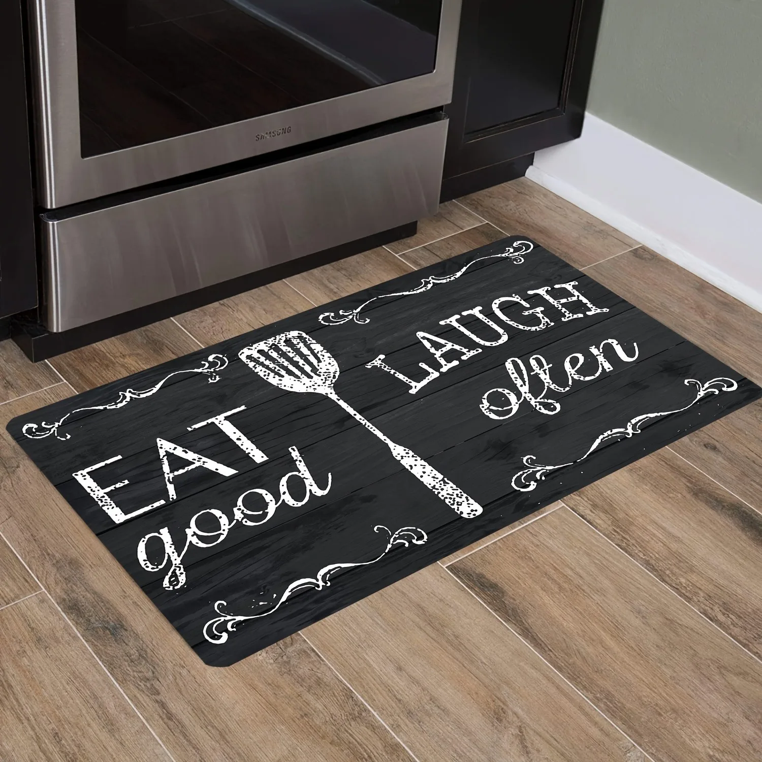 

1PC EAT Good LAUGH OFTEN Kitchen Rug Non-Slip Door Mats Pop design Bathroom Rug Bath Mat Carpet for Home Sink Laundry Decor