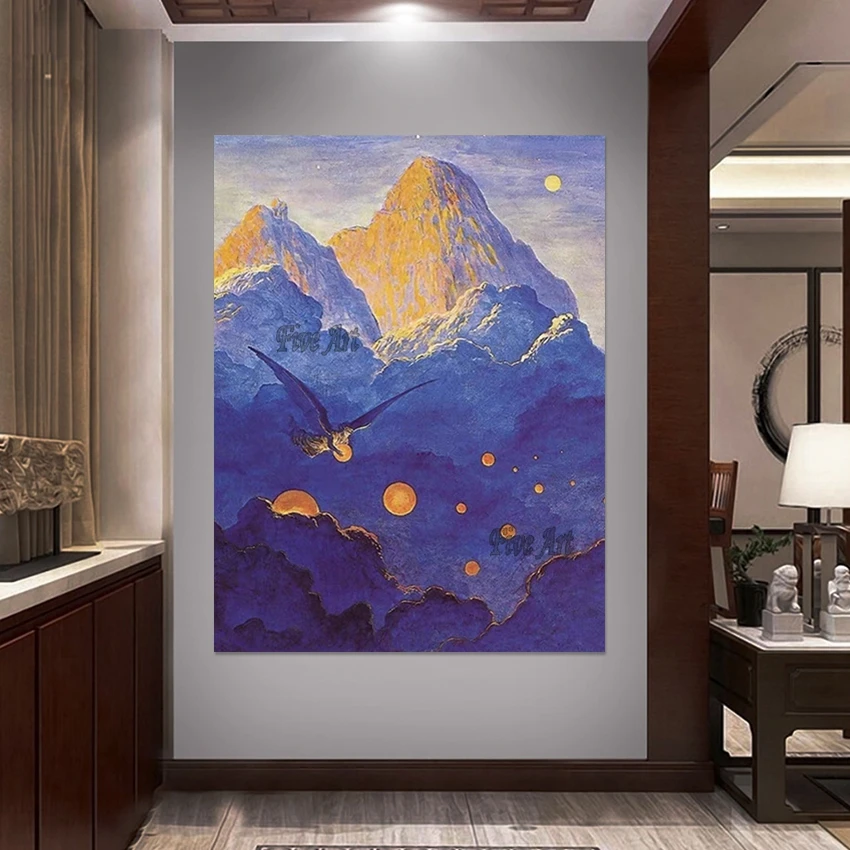 Mountain Beautiful Scenery Oil Painting On Canvas, Modern Art Designs, High Quality, Wall Picture For Restaurant, No Framed