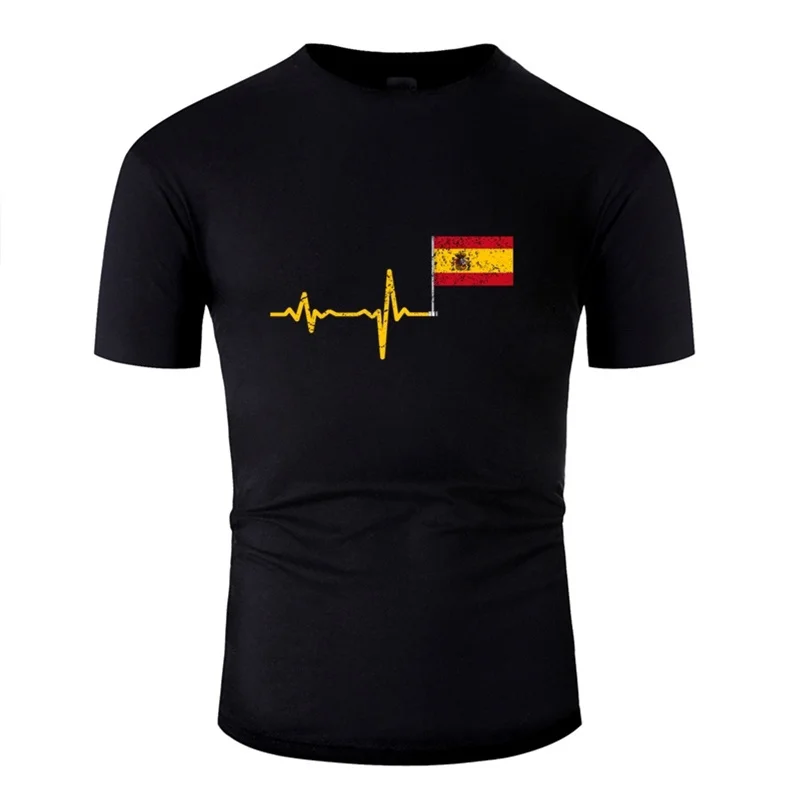 Heartbeat Spain Flag Graphic T Shirts for Men 3D Spanish Totem Emblem Print Tee Shirt Casual Womens Clothing Gym Sports T-shirt