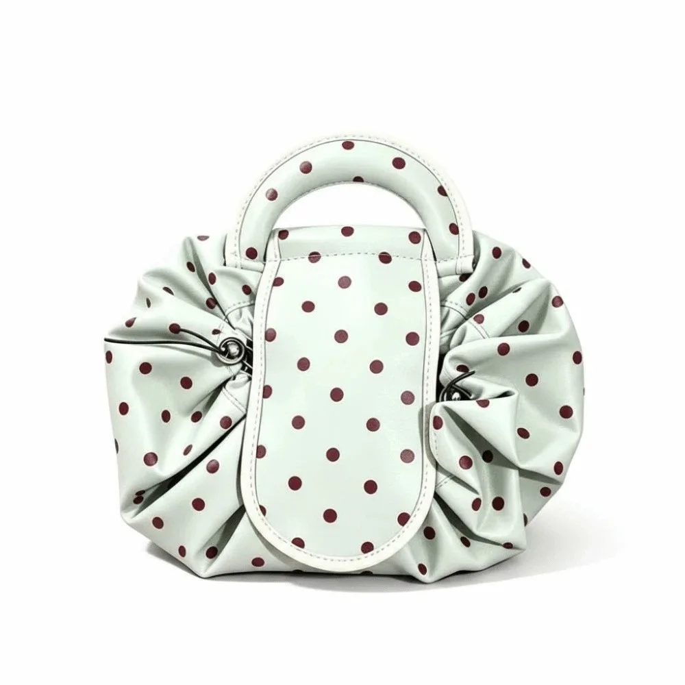 Waterproof Drawstring Makeup Pouch Foldable Portable Polka Dot Cosmetic Bag Spacious Lightweight Lazy Travel Organizer Women