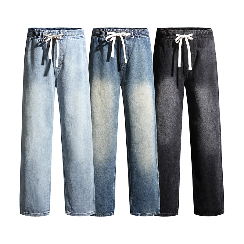 

New Arrival Men's Loose Fit Straight Leg Jeans with Drawstring Design, Perfect for Autumn Streetwear