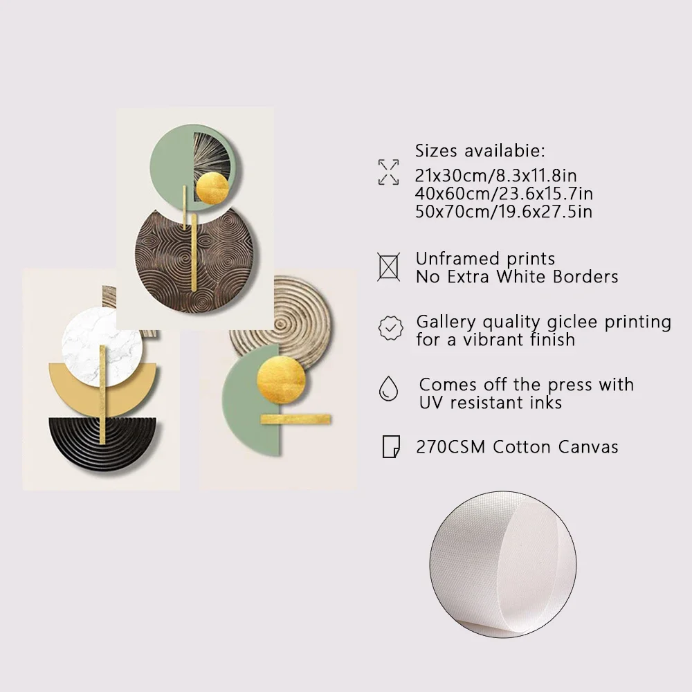 فرملس الذهبي الأخضر مجردة دائرة هندسية الفن قماش اللوحة المشارك وطباعة جدارية جدار صورة ديكور المنزل الحديث