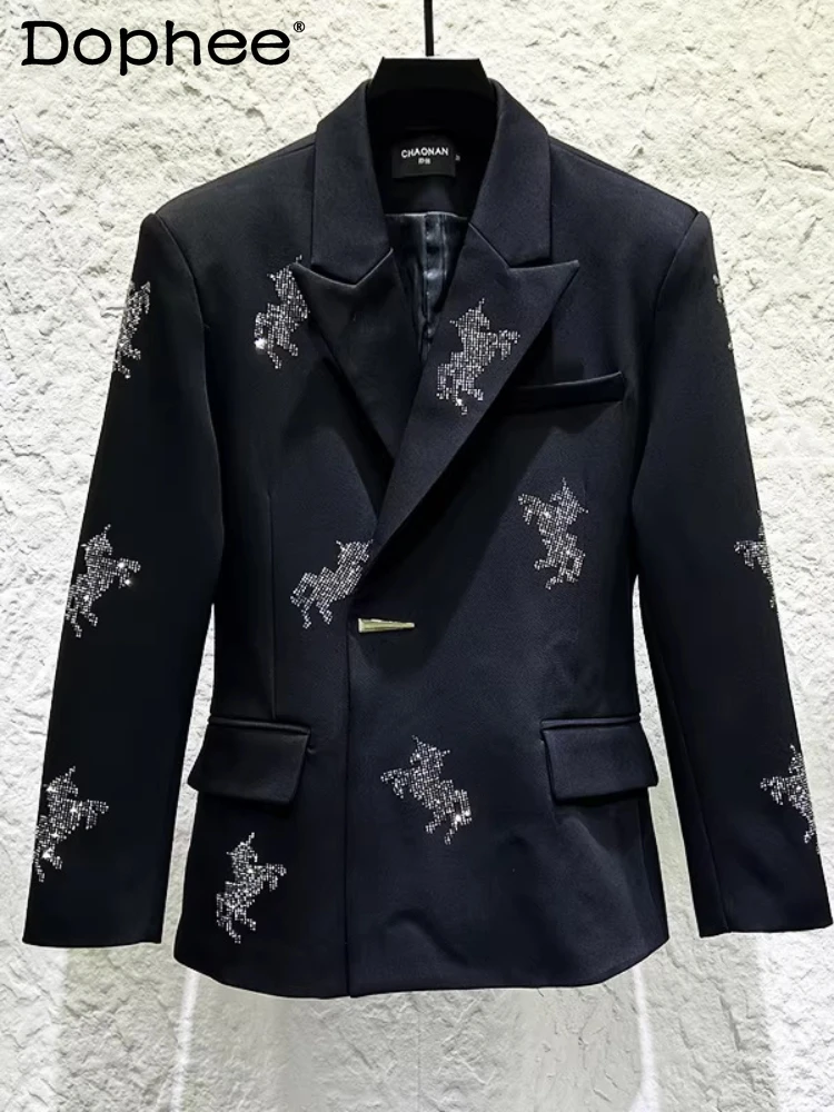 

2026 Spring New Trendy Rhinestone Suit Jackets Men Light Luxury Fashion Tailored Coats High-end Waist-tight Comfort Chic Blazers