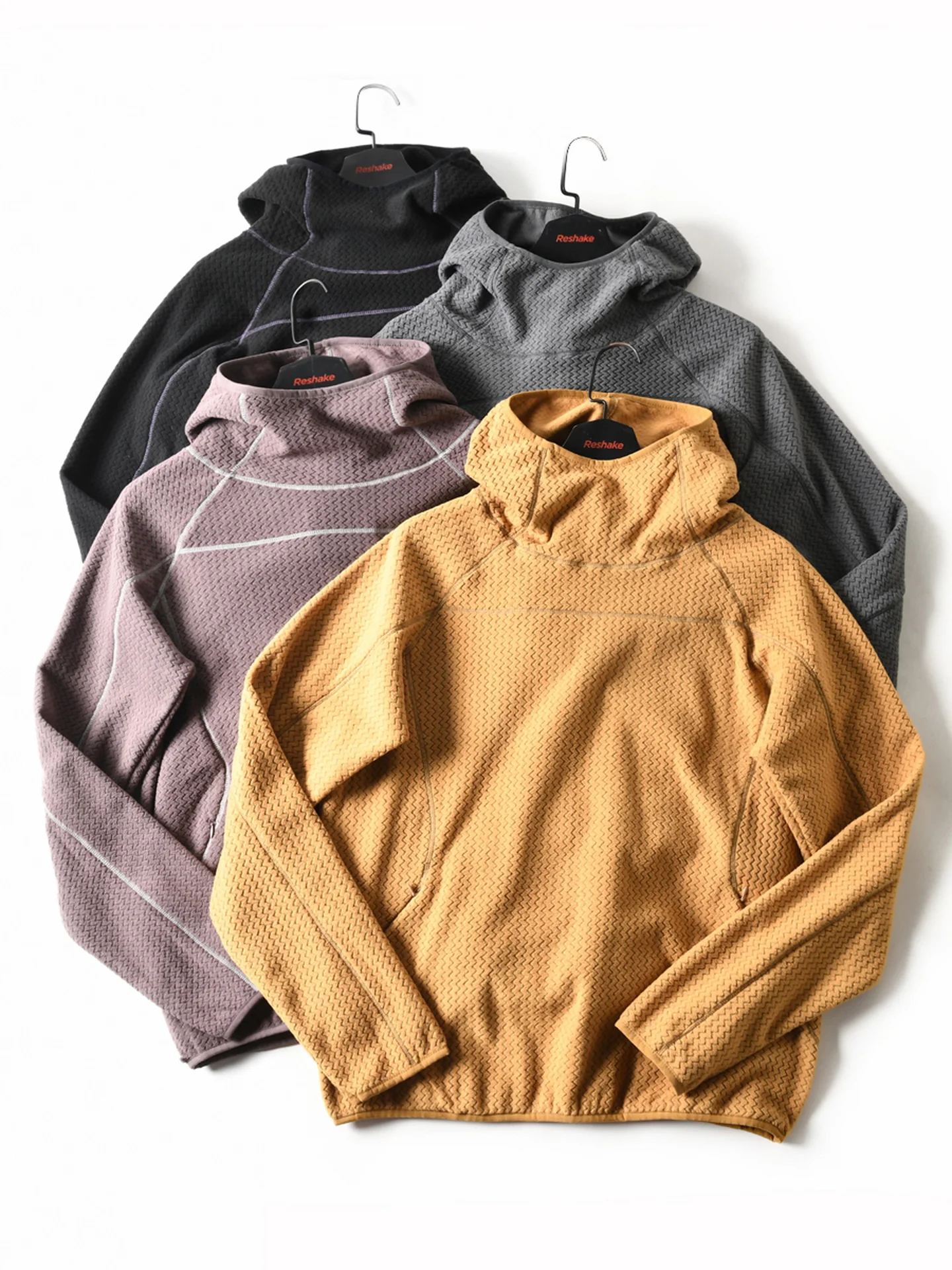 New American Wave Pattern Fleece Hoodie Men's Autumn Winter Loose Casual Base Shirt Micro Elastic Long Sleeve Polyester Fiber
