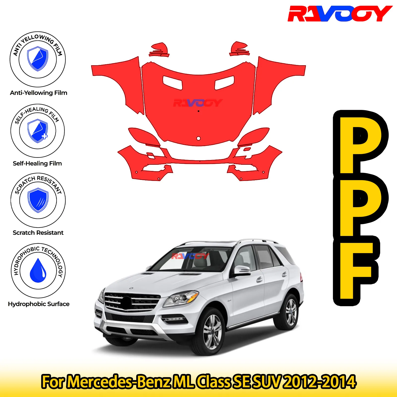 

Для Mercedes-Benz ML Class SE SUV 2012-2014 глянцевая матовая черная предварительно вырезанная передняя защитная пленка PPF Kit