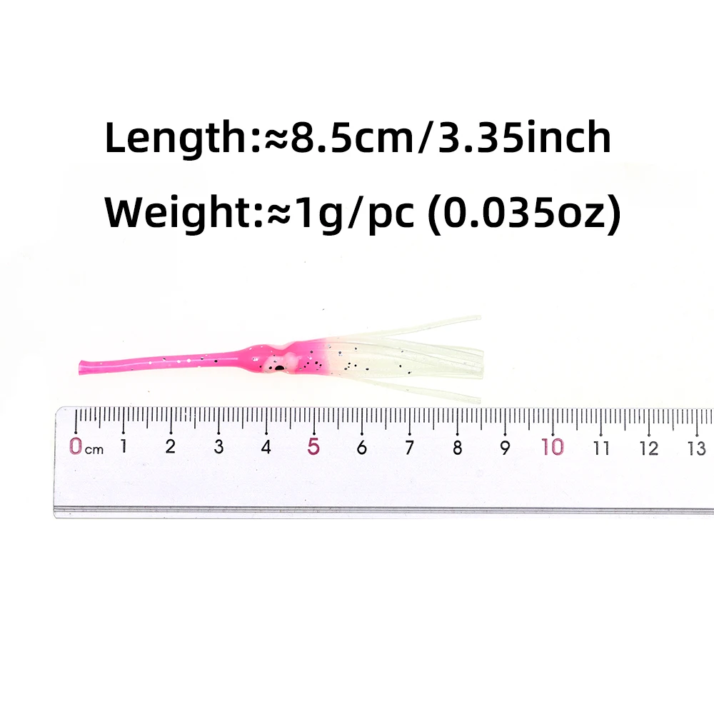 20 Stück 8,5cm/1g Langmaul-Soft-Squid-Röcke, leuchtende Oktopus-Köder für Sabiki-Rigs, Salzwasser-Kabura-Angeljigs – Detail 3