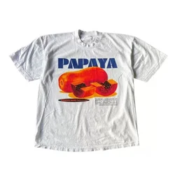 Papaya Print Retro Style T Shirt Women Summer Cute Aesthetic Fruit T-Shirts Loose Grunge Streetwear Tops Unisex Vintage Clothes