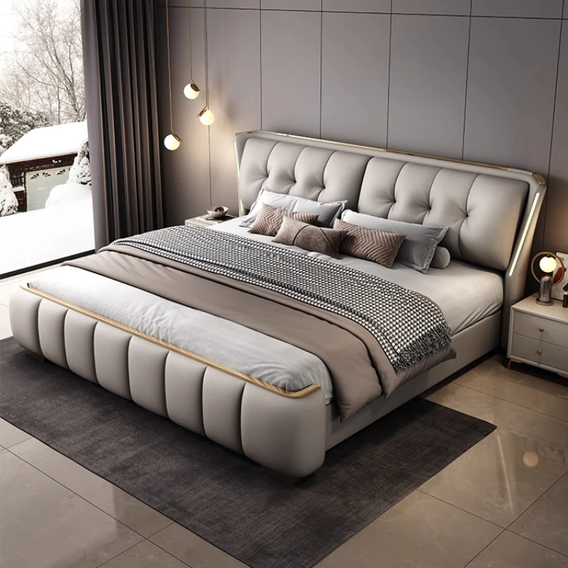 

Designer Trendy Italian Bed Modern Light Luxury Wedding Bed Sleeping Aesthetics Minimalist Letto Matrimoniale Home Furniture