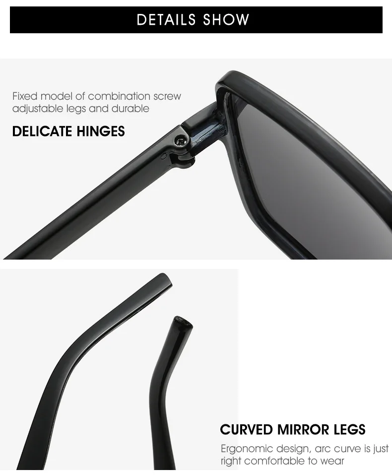 Neue Vintage-Sonnenbrille für Damen und Herren, Quadratischer Großer Rahmen, Marken-Designer Retro-Shades, Modische Sonnenbrille ﻿ für Männer – Detail 14