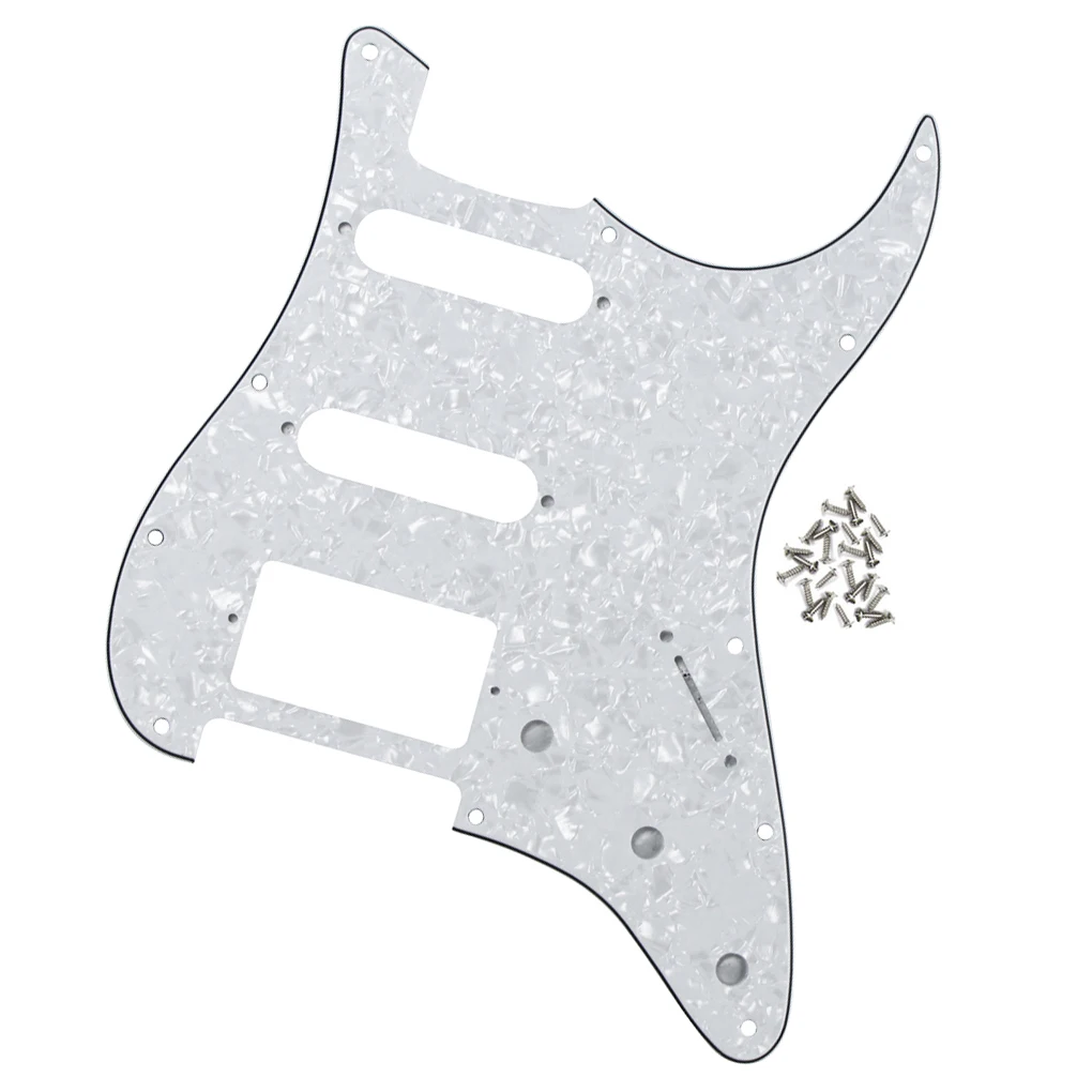 FLEOR HSS SSH Guitar Pickguard 11 Holes Scratch Plate White Pearl 4ply with Pickguard Screws