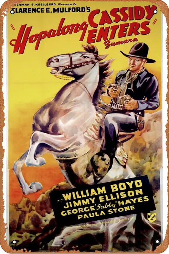 Póster de Hopalong Cassidy, decoración artística para la pared del hogar, cartel de metal retro de 8x12 pulgadas