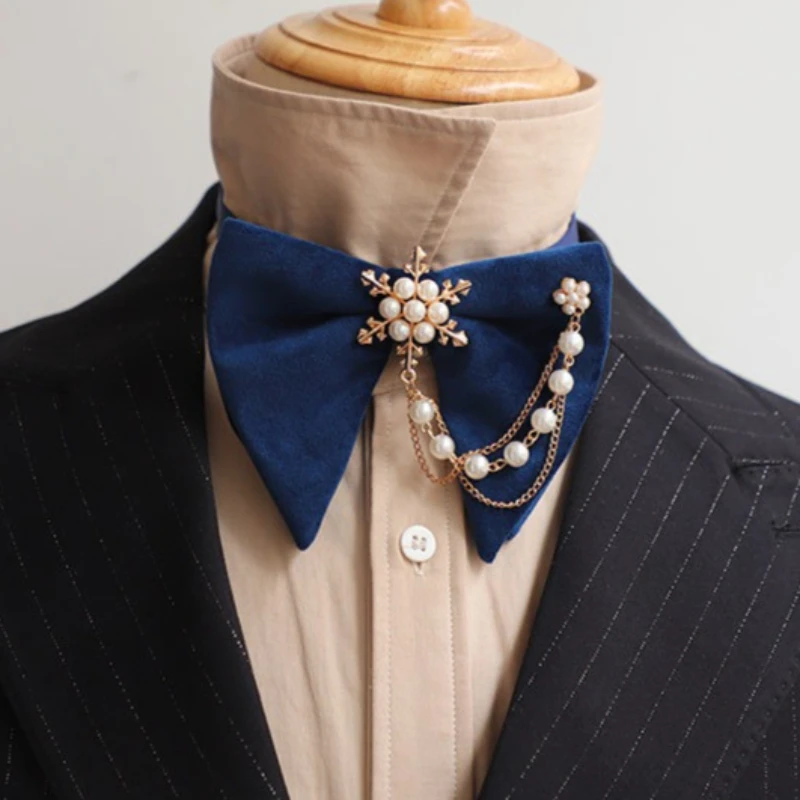 

Velvet Bow Ties Snowflake Pearl Chain Retro British Korean High-end Men's Business Banquet Host Dress Accessories Wedding Bowtie