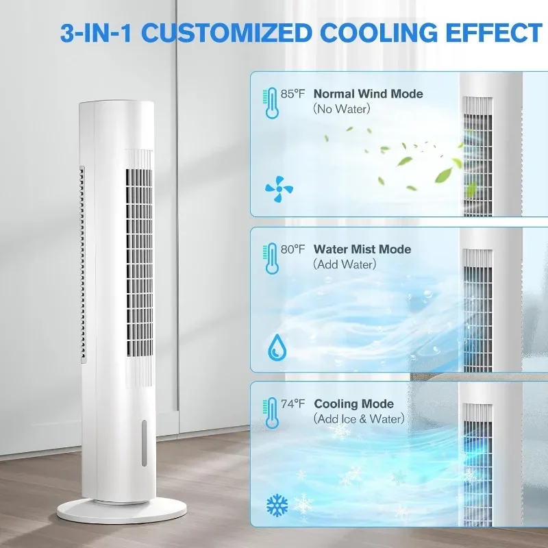 3-IN-1 Windowless Portable Air Conditioners, 35’’ Evaporative Air Cooler w/Remote, 7H Smart Timer & 70° Oscillating