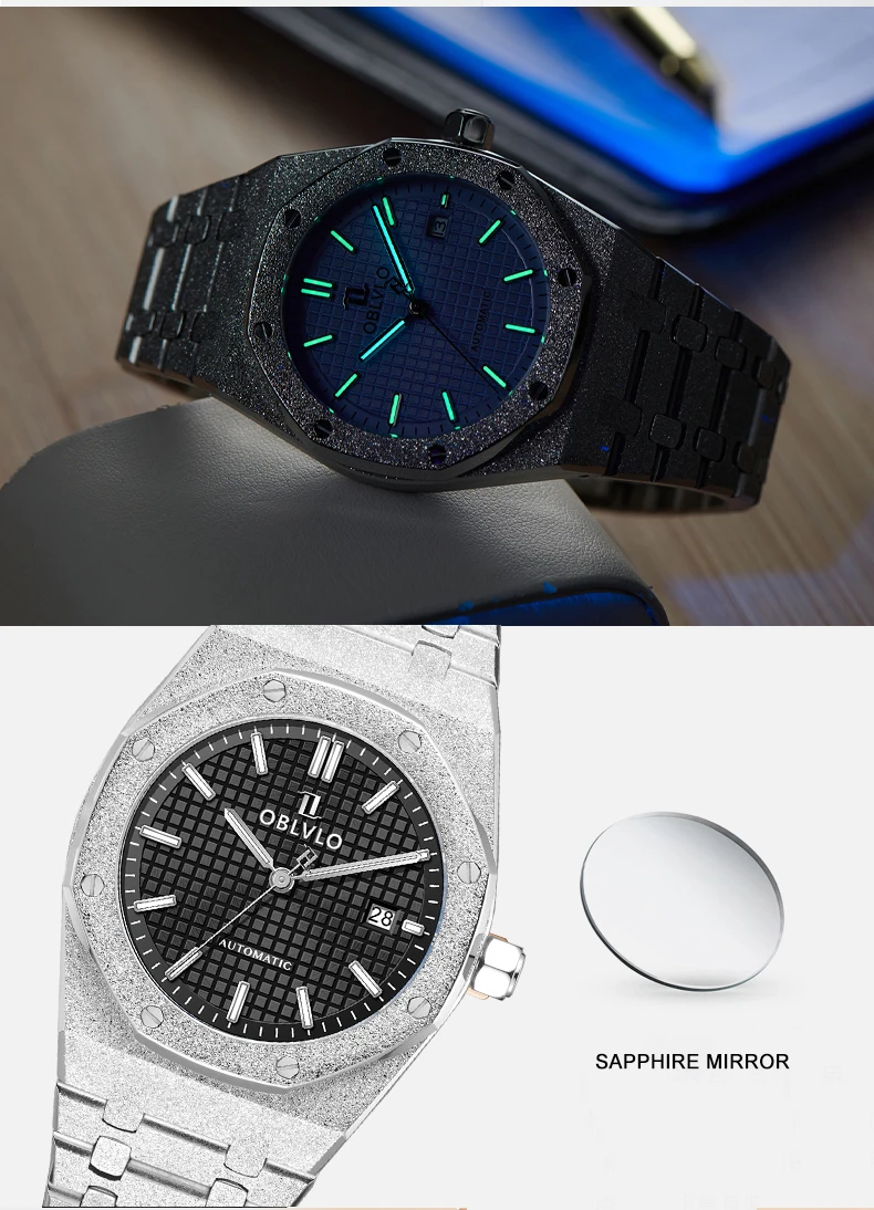 OBLVLO ساعة أوتوماتيكية للرجال 41 مللي متر Vinatge ساعة يد ميكانيكية مضيئة الياقوت مرآة ميوتا 8215 الهراء الهاتفي