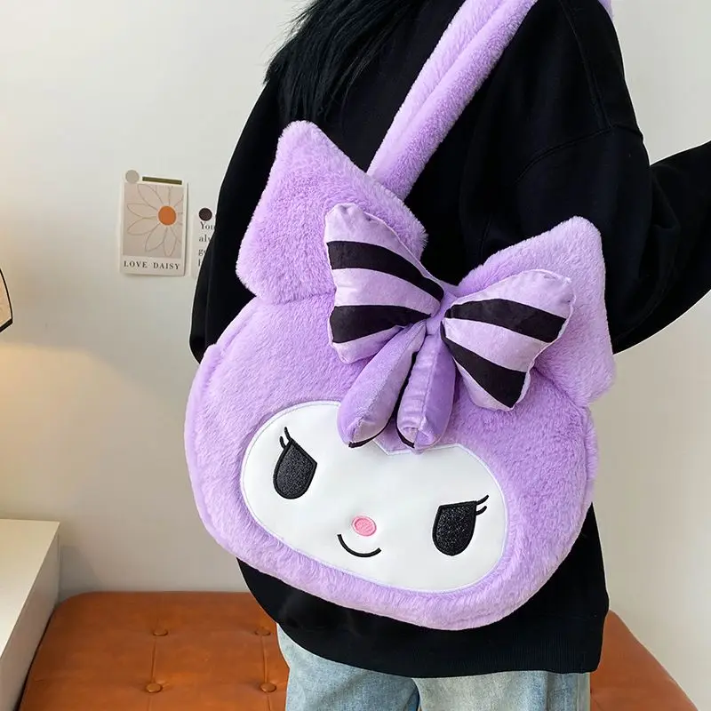 Soft cartoon kuromi peripheral kawaii plush toys cute one-shoulder commuting armpit handbag large capacity crossbody bag gift