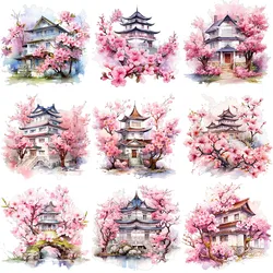 Japonês Sakura Casa Adesivos para Crianças, Adesivos para Artesanato e Scrapbooking, Livro decorativo, Papelaria DIY