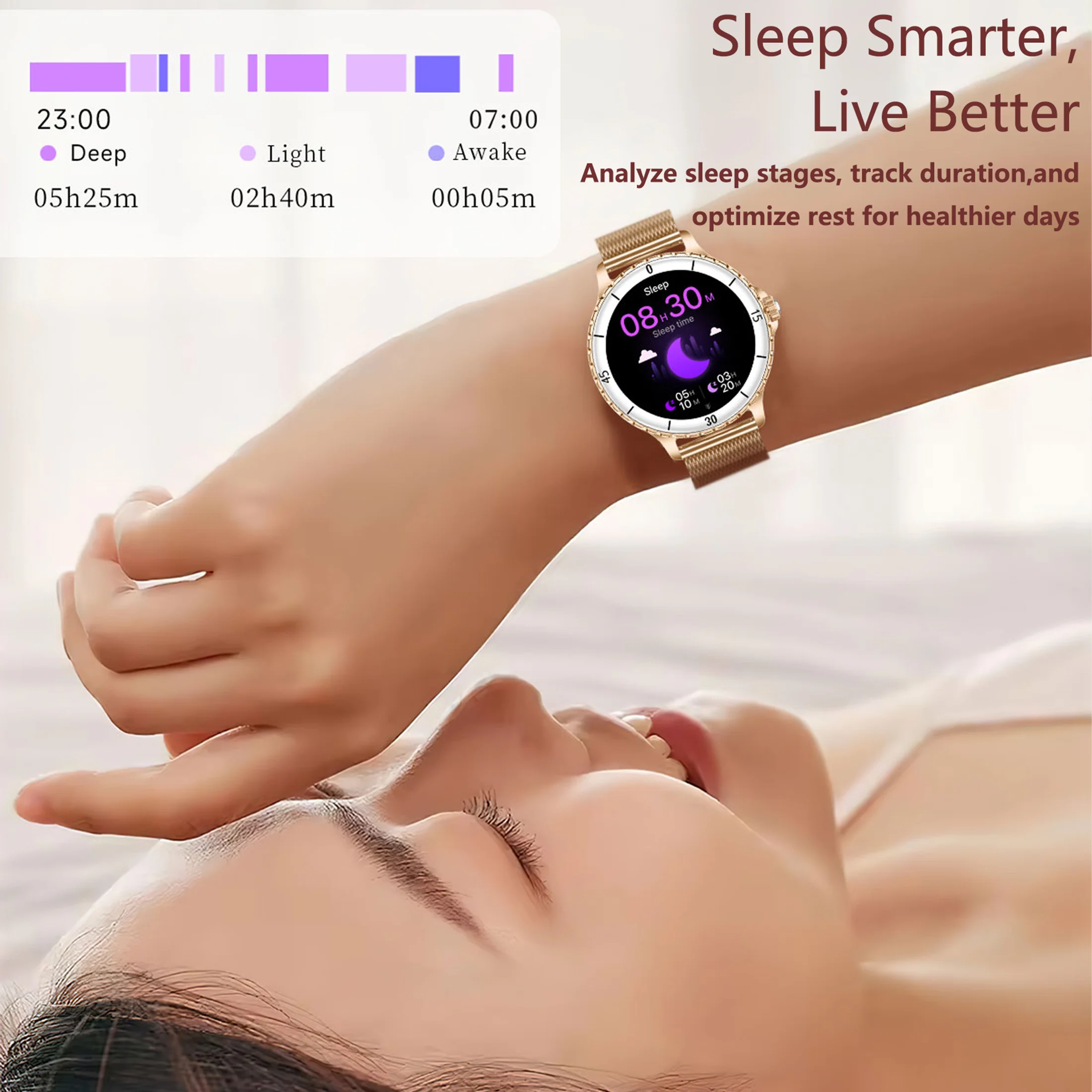 2025 جديد المرأة ساعة ذكية مراقب معدل ضربات القلب بلوتوث دعوة جهاز تعقب للياقة البدنية مدير الدورة الشهرية IP68 مقاوم للماء للنساء