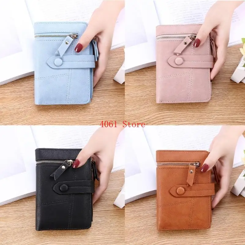 محفظة نسائية جلدية صغيرة بمشبك للعملة المعدنية وجيب للنقود وحقيبة لبطاقة الائتمان