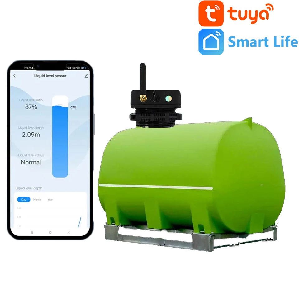Tuya SmartLife Remote Water Level Detector, Smart Ultrasonic Gauge for Indoor Rainwater Home Water Tank Surveillance