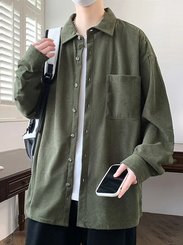 

Мужская вельветовая рубашка с длинным рукавом, повседневная, легкая, в винтажном американском стиле, весенне-осенняя верхняя одежда, модная, свободного кроя