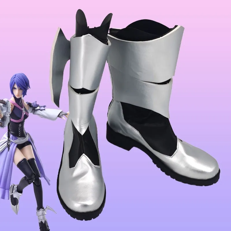 Kingdom Hearts Birth By Sleep Aqua Cosplay Shoes Anime Gray Handmade Boots