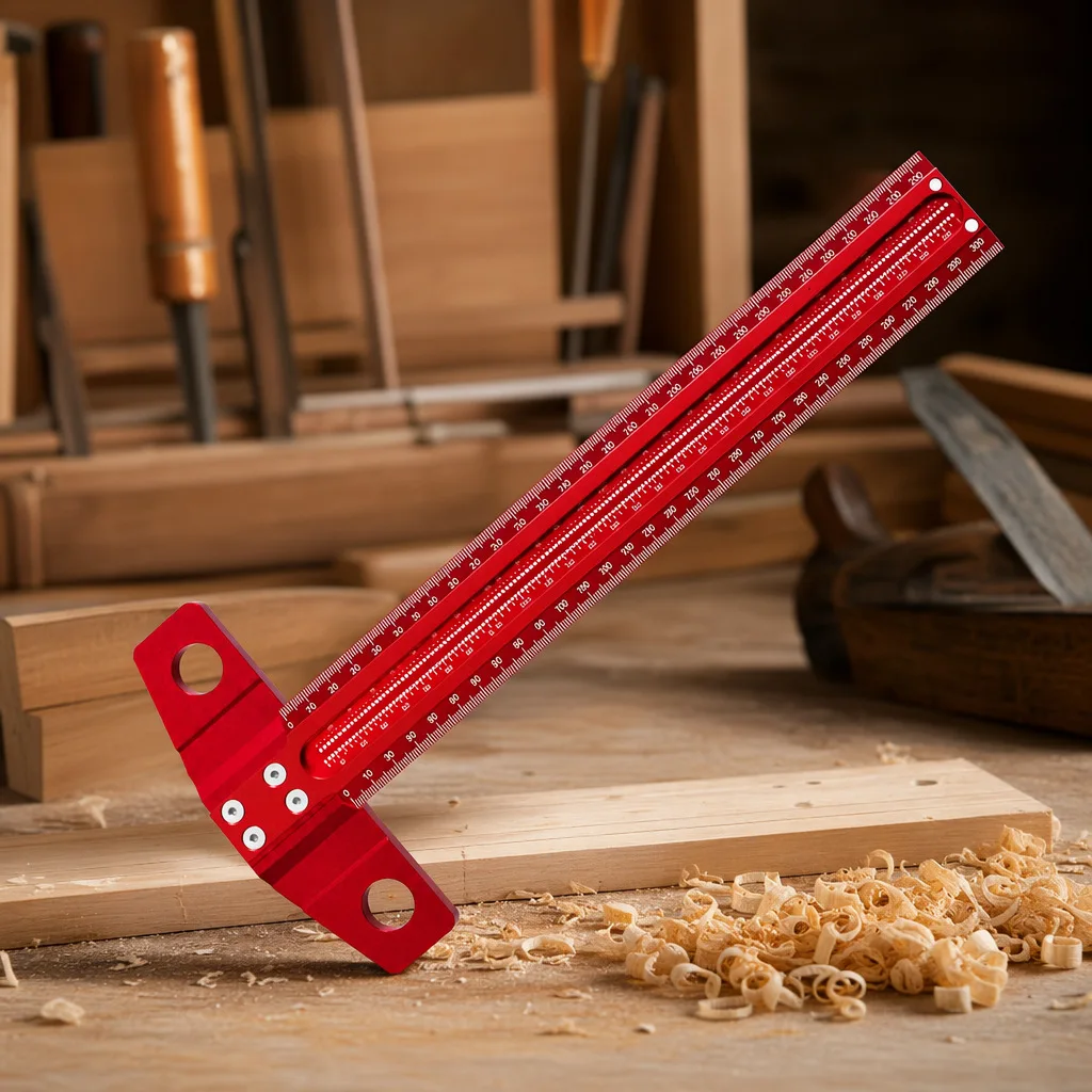 T-Type Woodworking Line Drawing Ruler 90 Degree Straight Angle Marking Multi-Functional Hole Ruler