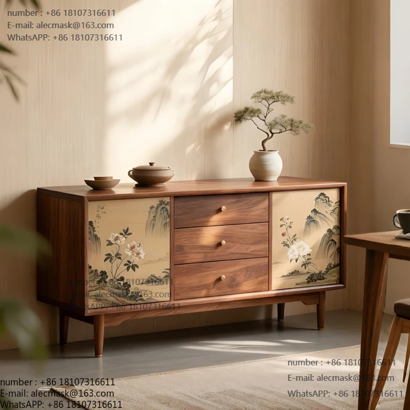 

Chinese black walnut solid wood chest cabinet, living room locker, storage cabinet, side cabinet, printed entrance cabinet