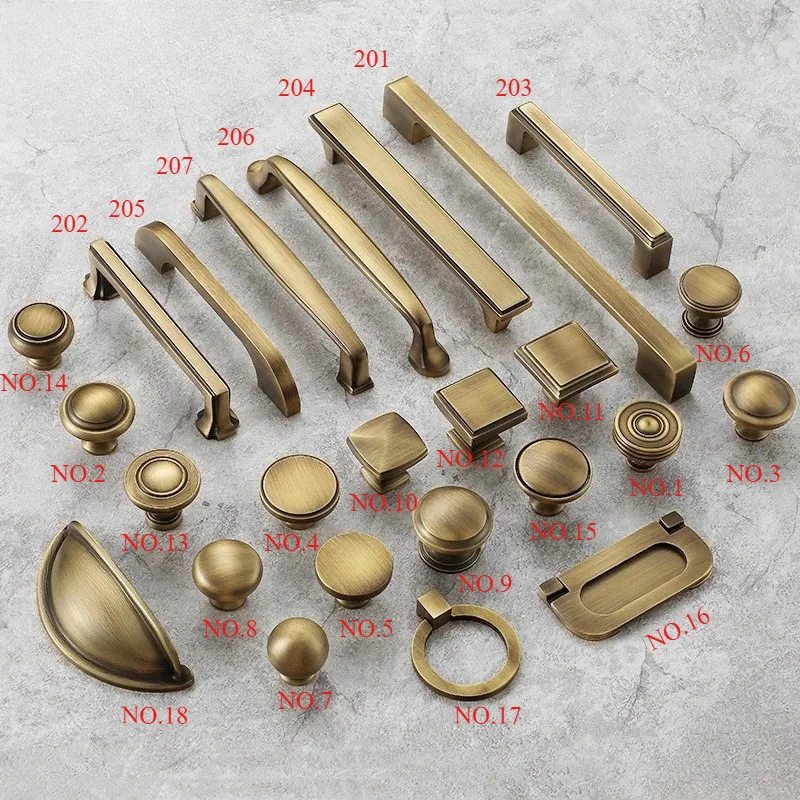 1 PCS Solid Brass European Style Minimalist Cabinet Pull Handle Classical Light Luxury Drawer Long Handle Cabinet Door Knob