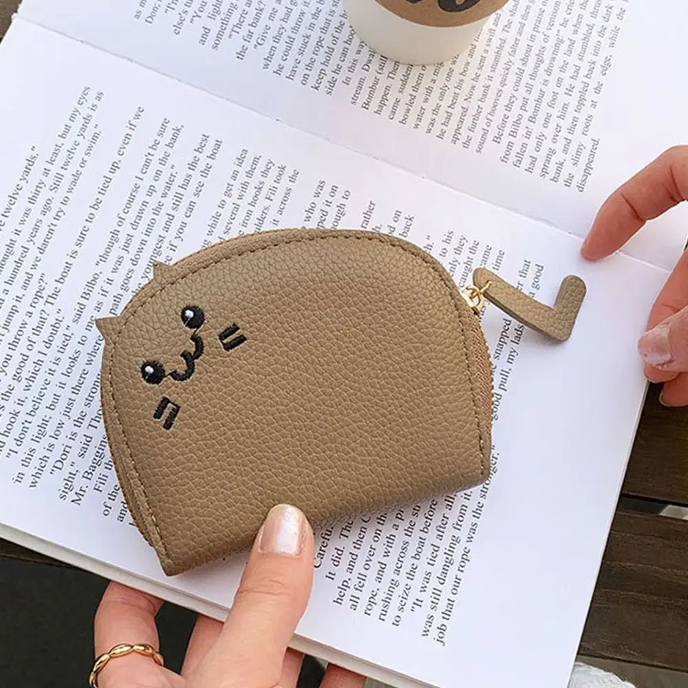 Portable Lichee Pattern Cute Cat Card Bag Zipper PU PU Leather Card Bag Multi-card Slot Korean Style Card Holder Outdoor