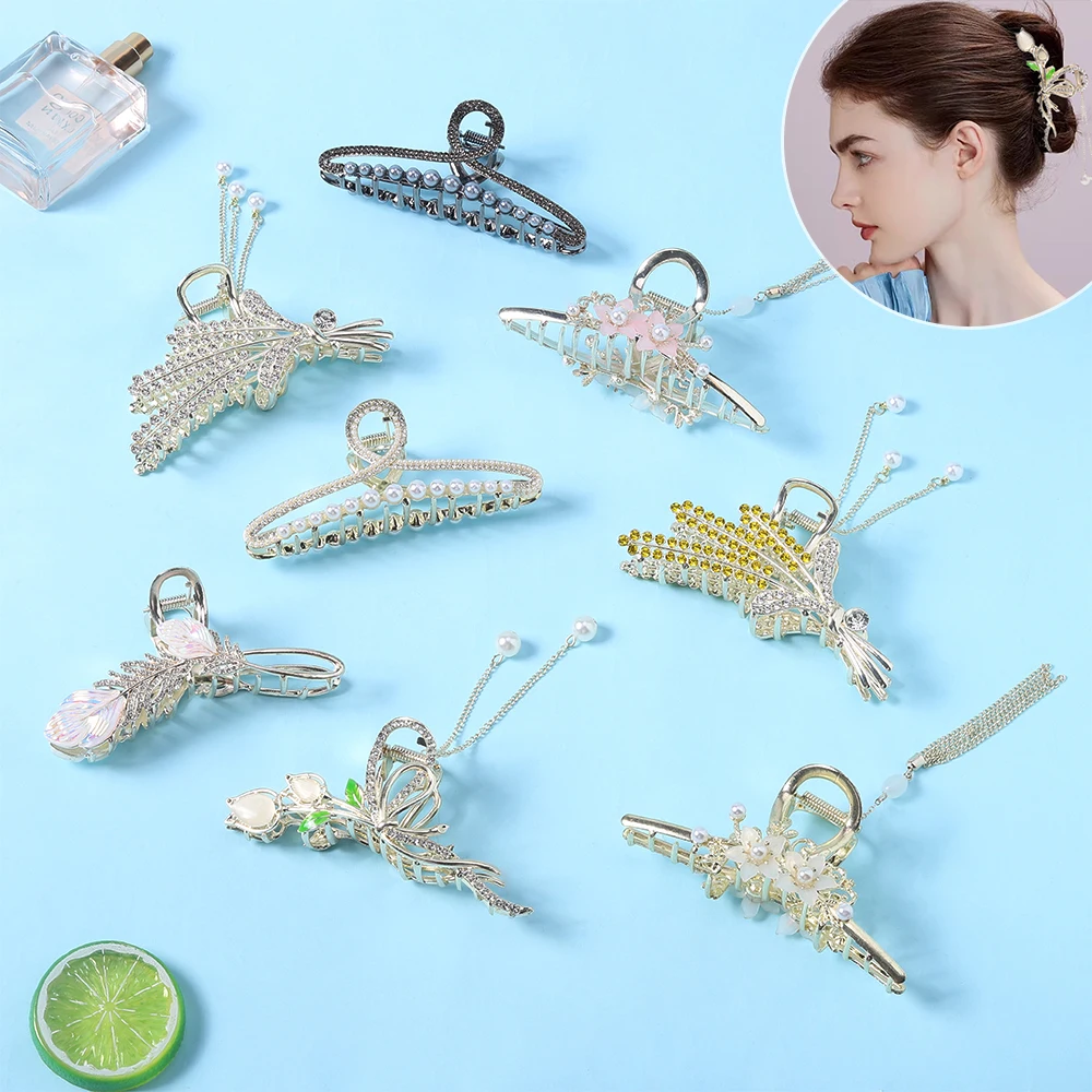 

Wheat Feather Flower Hair clips Metal Style New Women's New Year's Back Brain Spoon Hair Clip Shark Clip Headwear Accessories