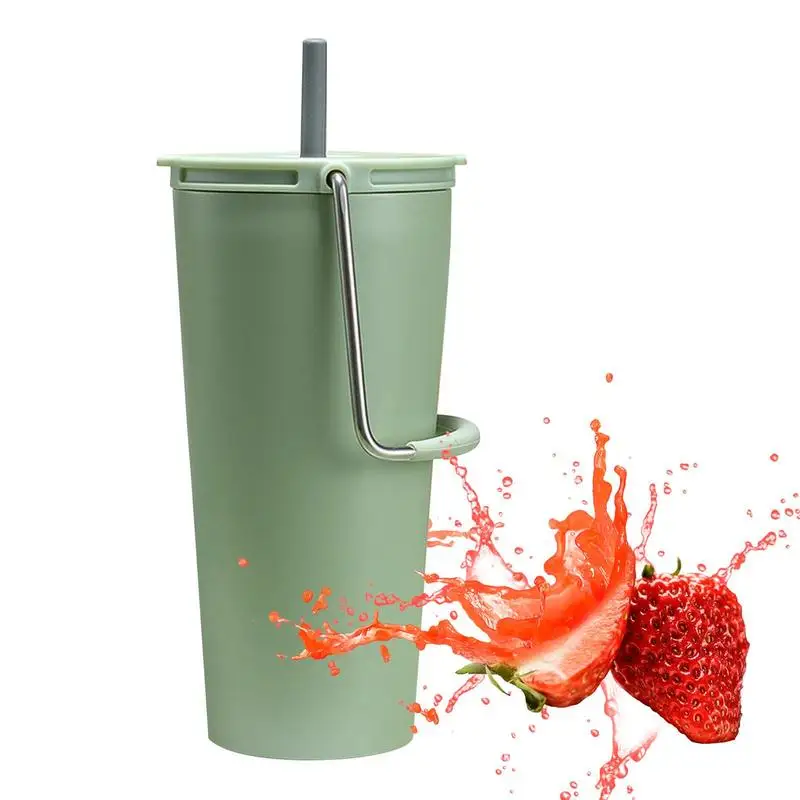 Insulated Straw Cup Stainless Steel Vacuum Sealed Portable Spill Proof With Handle 600ml Stainless Steel Double Wall Vacuum