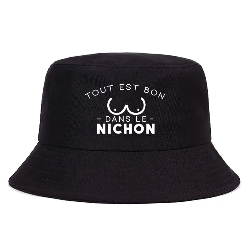 Trendy Summer Reversible Bucket Hats Tout Est Bon Dans Le Nichon Printed Fisherman Cap Unisex Adult Daily Summer Sun Panama Hat