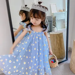 Toddler Children Party Tutu Dress For Girls 2024 Summer Sleeveless Daisy Flower Print Tulle Dress Little Girls Summer Dresses