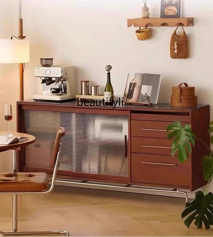 

Nordic Solid Wood Sideboard Storage Locker Stone Plate Retro Restaurant Tea Cabinet