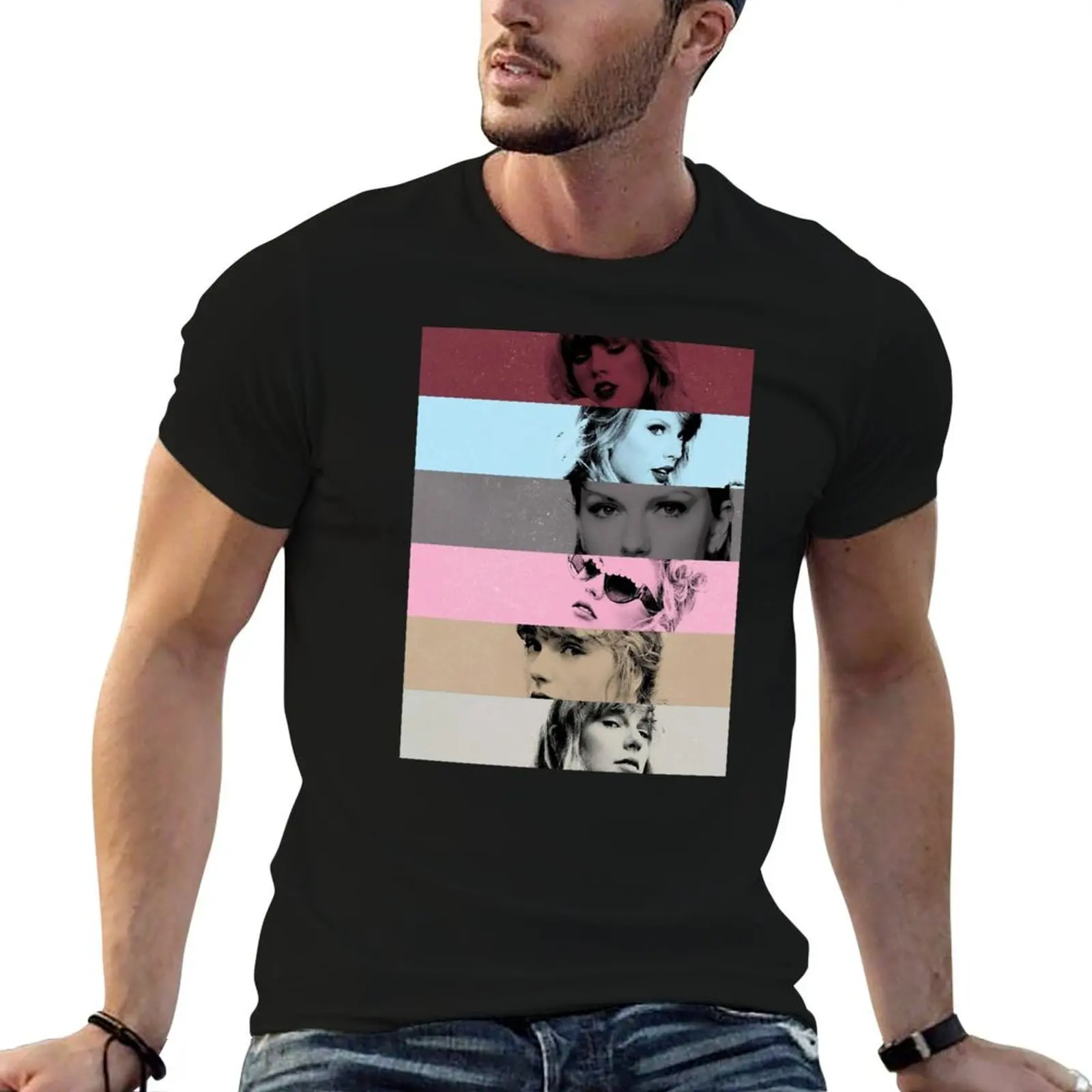 Colorful Collage Tayl0r T-Shirt korean fashion vintage graphic tee workout shirts for men