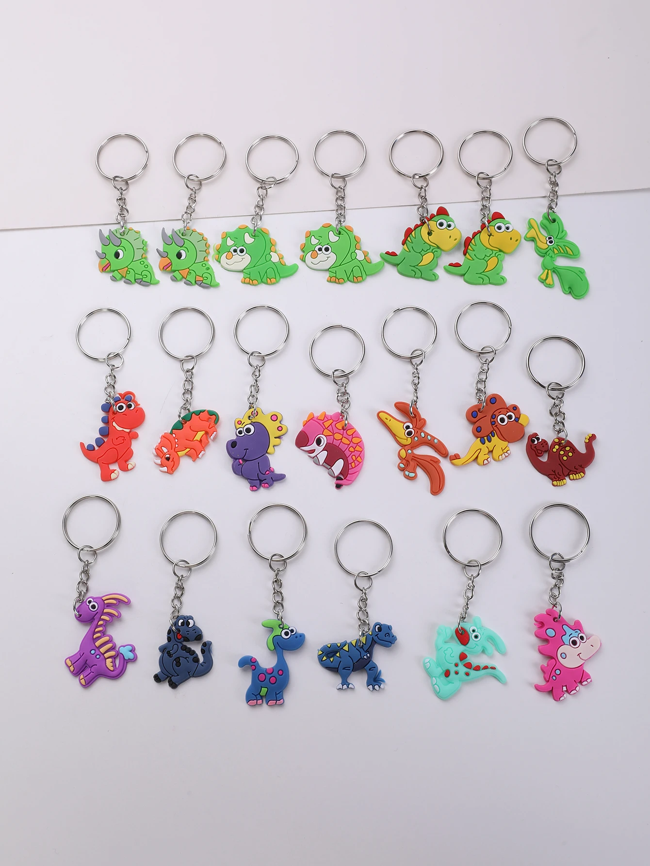 20pcs Cartoon PVC Dinosaurs Keychain, Mini Cute Animal Key ring For Classroom Prizes, Birthday Christmas Party Favors Gift