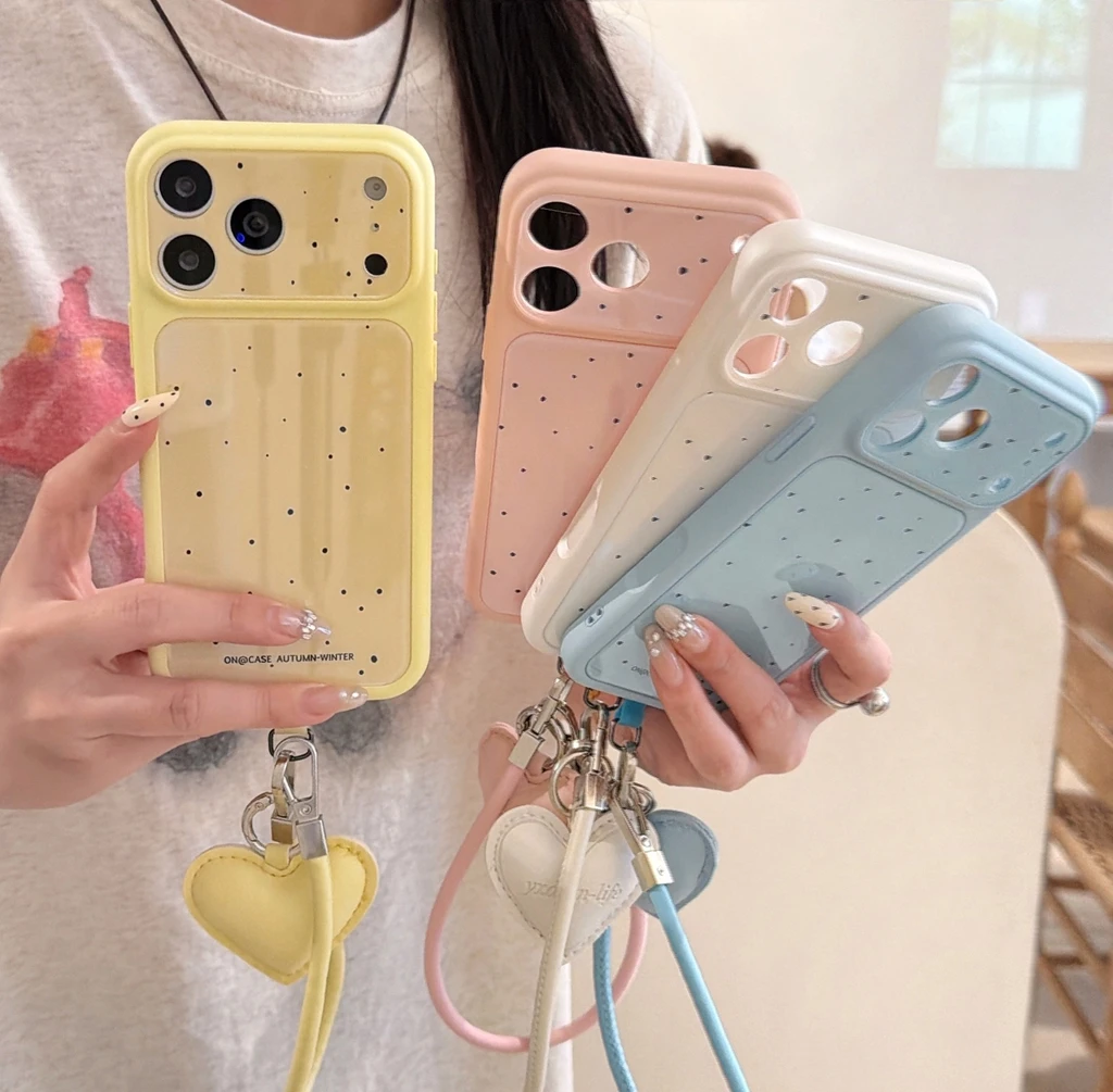 Fashion 4 Styles Splashing Ink Polka Dot Pattern With Lanyard Large Window Phone Cover Case for iPhone 18 17 16 15 Pro Max