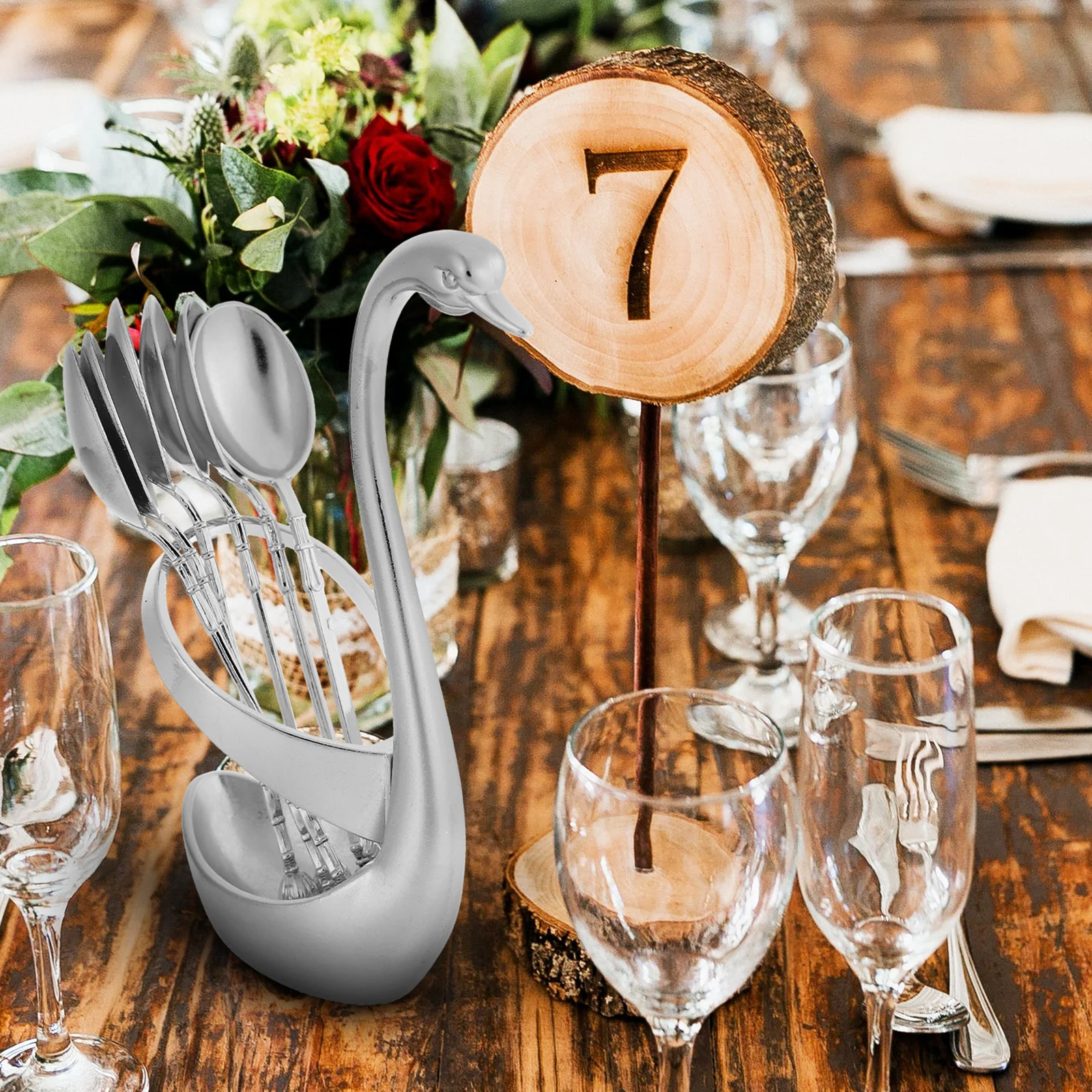 

1 set 1 Swan Holder Anti-Rust Coffee Dessert Spoons Kitchen Dining Swan Flatware Dinnerware Set Table Flatware Base Set