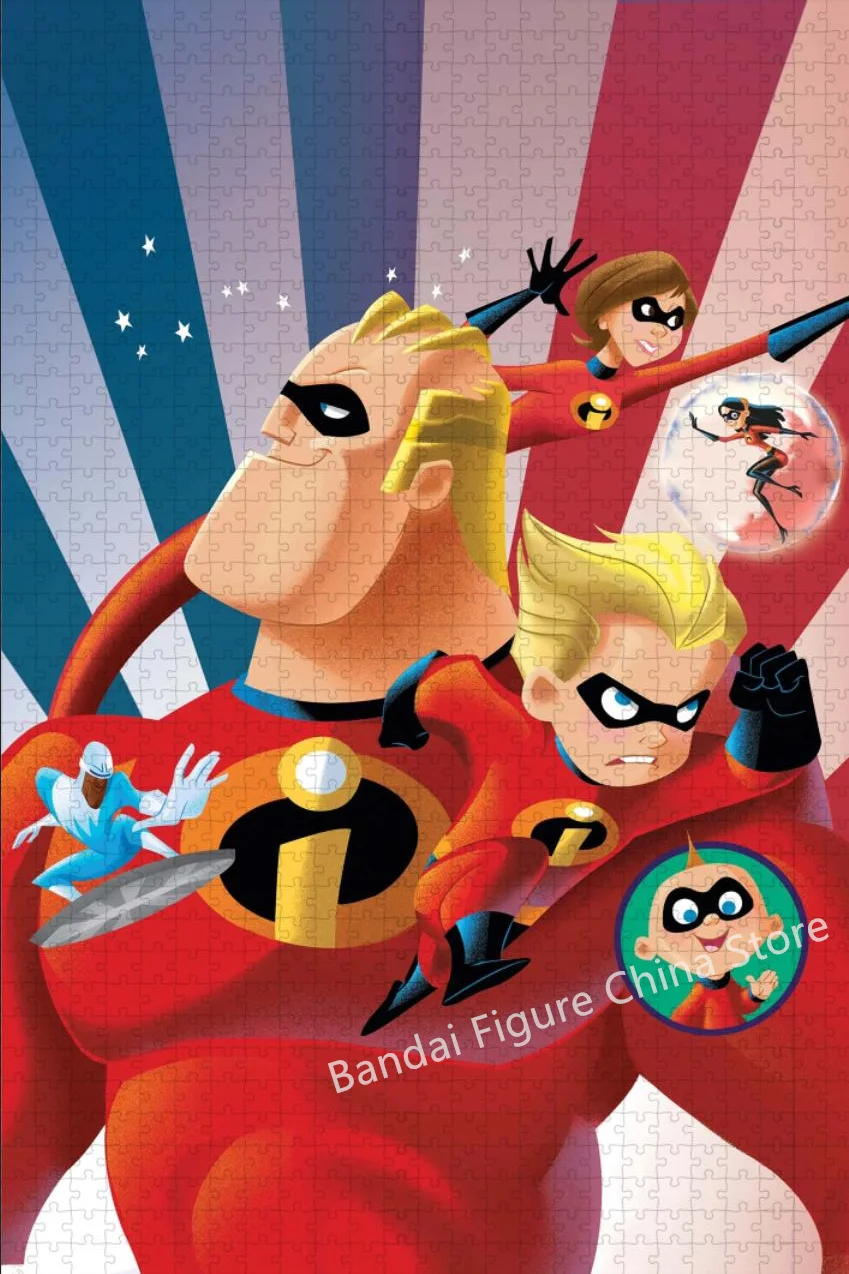 Diy 교육용 게임 장난감 퍼즐 인크레더블 300/500/1000 조각 디즈니 만화 애니메이션 인쇄 직소 퍼즐 성인 선물용