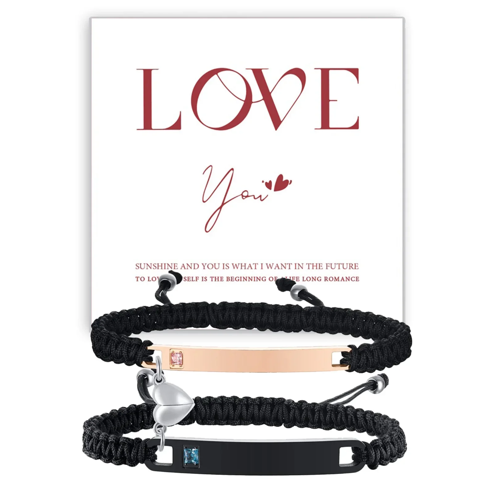 Couples Magnet Bracelets Handmade Braided Heart Shape Magnetic Bracelets, 2pieces Set  Rope Wristbands Anniversary Gift