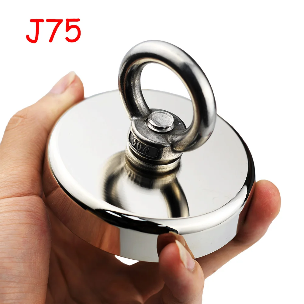 

Super Strong Neodymium Magnet N52 Heavy Duty Rare Earth Magnet 75 mm with Countersunk Hole Eyebolt for Strong Fishing Magnet